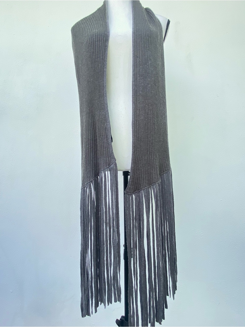 John Varvatos Khaki & Grey Fringe Cashmere & Silk Blend Long Scarf